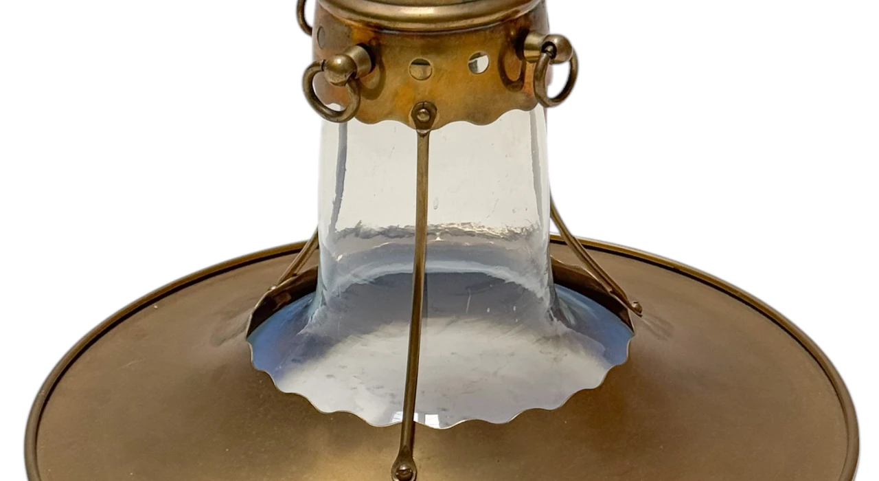 Arts & Crafts Brass Pendant with Glass Shade, 1900s